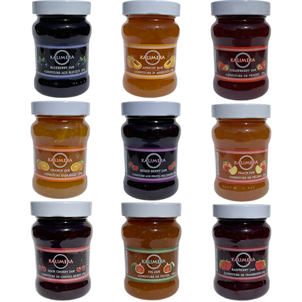 9 bottles of fruit jams.