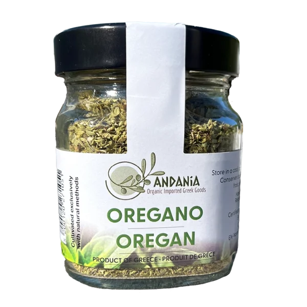 Andania Oregano in a jar.