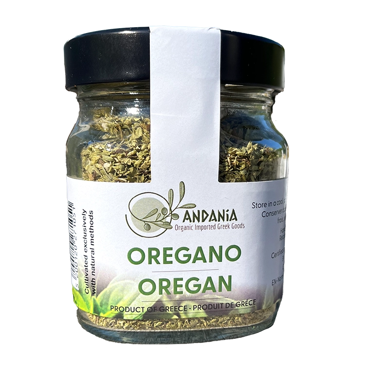 Andania Oregano in a jar.